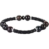 Sterling Silver Freshwater Cultured Black Pearl and Genuine Onyx Bracelet 8-8.5mm 6mm 8 Inch