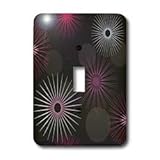IMAGE OF Lee Hiller Designs 60s Retro Print - Retro 60s Star burst flowers Hot Pink and Silver on Black - Light Switch Covers - single toggle switch