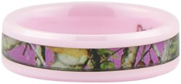 Women's Camo Hunting Camouflage Wedding Band Ring Pink/Rose/Green 6mm Pink Ceramic (6.5)