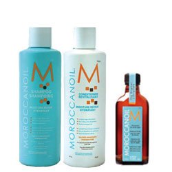 Moroccanoil Shampoo (8.5 oz), Conditioner (8.5 oz), and Oil Treatment (3.4 oz) Trio