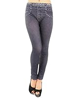 Women Punk Effect Denim Fake Jeans Legging Tregging Tight