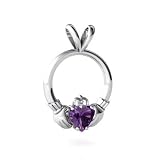14K White Gold Heart Genuine Amethyst Celtic Claddagh Pendant