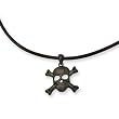 Stainless Steel Black Color IP-plated Skull With Cross Bones Pendant Neckla