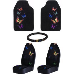 Monarch Butterfly Seat Covers Front Floor Mats Steering Wheel Cover 5-pc Set