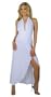 Sophisticated Long Evening Club Cocktail Halter Dress with Draped Hem from Hot Fash Dresses - EMPRESS White