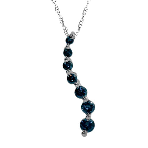 10k Choice of White or Yellow Gold Blue Diamond Journey Curve Pendant (1/4 cttw)
