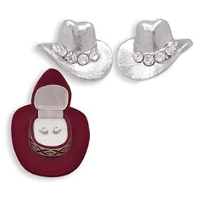 Western Crystal COWBOY HATS EARRINGS in Burgandy Cowboy Hat Gift Box