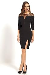 Sexy Bateau Neck Polka Dot Print Knee Length Polyester Keyhole Lace Mesh Slit Club Dress/Party Dress/Wedding Dress 