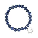 Lapis & Silver Metal Horseshoe Charm Stretch Bracelet