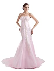 Strapless Sweetheart Spring Fall Beaded Applique Mermaid Satin/Tulle Wedding Dress  with a Brush/Sweep Train 
