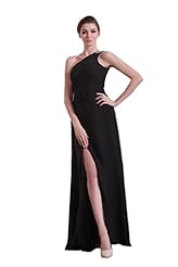 Fitted Backless Open-Back Beaded Floor Length One Shoulder Chiffon Prom Dress 