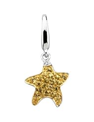 14 K White Gold with Rhodium Genuine Yellow Sapphire .004 cttw Diamond Starfish Charm