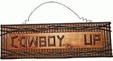 Hand-Crafted Cowboy Up Plaque Sign With Rustic Wood Log, Twig, Branch look And Wire Hanger For Wall Hanging (Made Of Wood) 20