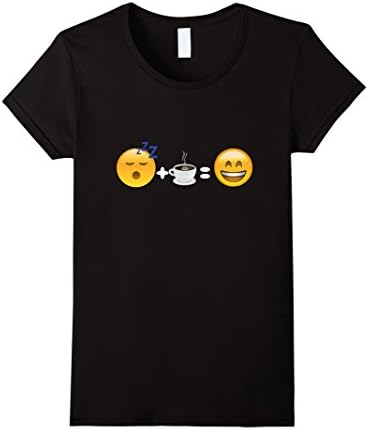 Women's Tired Sleepy Face Hot Coffee Wide Awake Happy Emoji T-Shirt Medium Black