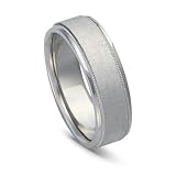 14k White Gold Milgrained Men's Wedding Band, 7mm