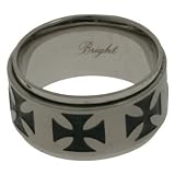 316L Stainless Steel Ring with IP black iron cross design. SPINNER. Width: 11mm