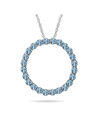 0.70 Cts AA Round Aquamarine Circle Pendant in 14K White Gold