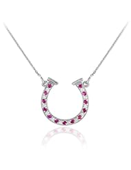 Sterling Silver Clear & Red CZ Good Luck Horseshoe Necklace