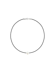 Les Poulettes Jewels - Pearl Necklace on Waxed Cord - White 8-9 mm Freshwater Pearl and Dark Brown Waxed Cord