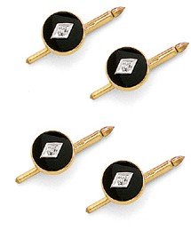 14K Gold Diamond and Onyx Tuxedo Shirt Stud Set