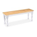 Wood Country Style White Farmhouse Dining Bench with Natural Finish Seat