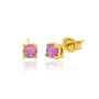 18K Gold over Sterling Silver 4mm Round Created Fiery Pink Opal Stud Earrings