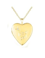 Gold over silver 0.01ct White Diamonds Heart Shaped Locket w/ Dia Its A Girl Necklace (G-H, SI1-SI2)