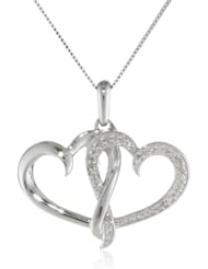 10k White Gold Diamond Double Heart Pendant Necklace (1/8 Cttw I-J Color, I2-I3 Clarity), 18"