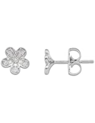 Plumeria Earrings with Diamonds in 14K White Gold - 7mm
