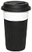 Porcelain Eco Friendly Reusable Black 14oz Coffee or Tea Mug with Silicone Grip & Lid