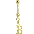 Solid 14k Yellow Gold Cz Initial B Belly Ring