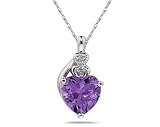Amethyst & Diamond Heart Pendant in White Gold