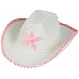 White Felt Cowgirl Cowboy Hat With Pink Star