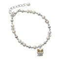 Silver Owl with Peridot Swarovski Crystal Eyes Czech Pearl Beaded Charm Bracelet