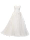 Artwedding Sweetheart Embroidered Tulle over Satin Ball Gown Formal Prom Wedding Dress,Ivory
