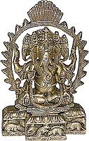 Ganesha Sculptures Sitting Posture Brass Figurine 6 x 2.25 x 9 inches