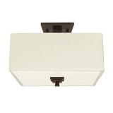 Good Earth Lighting H4315-BZ-LIN-I Granada 15-Inch Square Semi-Flush No Trim With Linen Shade, 27W GU24, Bronze