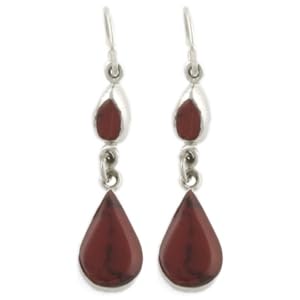 Sterling Silver Red Jasper Inlay Double Teardrop Earrings