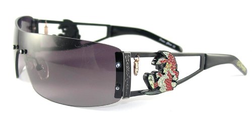 ED HARDY EHS 026 RABBIT BLACK RIMLESS SWAROSKI SHIELD SUNGLASSES