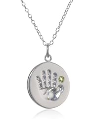 Sterling Silver Peridot August Birthstone Hand print Pendant Necklace , 18"