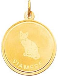 14K Yellow Gold Siamese Cat Disc Charm Pendant Jewelry