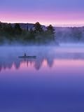 Canoeist on Lake at Sunrise, Algonquin Provincial Park, Ontario, Canada Photographic Poster Print by Nancy Rotenberg, 18x24
