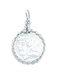14K White Gold Girl Head Disc Charm Pendant Jewelry