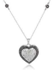 10k White Gold Black and White Diamond Heart Pendant Necklace (1/2 cttw, I-J Color, I2-I3 Clarity), 18"