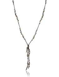 M.Cohen Hand made Designs Brass and Silver Skulls On Black Deerskin Leather Necklace
