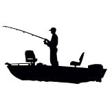sticker pêcheur à la ligne sur son bateau - 27 cm x 15 cm