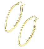 Hoop Earrings 14k Yellow Gold Classic Large 1.00 inch