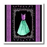 Teal and purple dress surrounded by leaves and purple ribbons on black background - 10x10 Iron On Heat Transfer For White Material