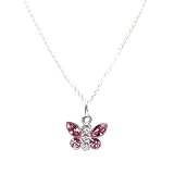 Butterfly Necklace with SWAROVSKI ELEMENTS Crystal Rose Pink Rhinestones in Sterling Silver