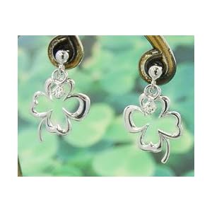 【クリックで詳細表示】4月の誕生石 ダイヤモンド 四つ葉のクローバー ピアス 幸せの誕生石を贈ろう！【K14ホワイトゴールド(K14WG)】